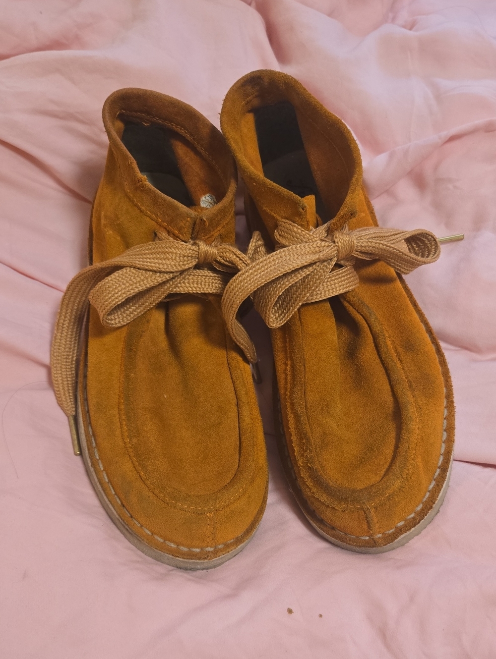 FREE PEOPLE Suede Moccasin-Style Lace-Up Boots in Rust